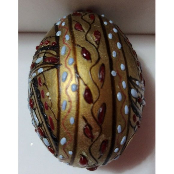 Romanian Pysanky Hand Painted Real Easter Egg Gold Base Multi-color Quadrants - Picture 2 of 3